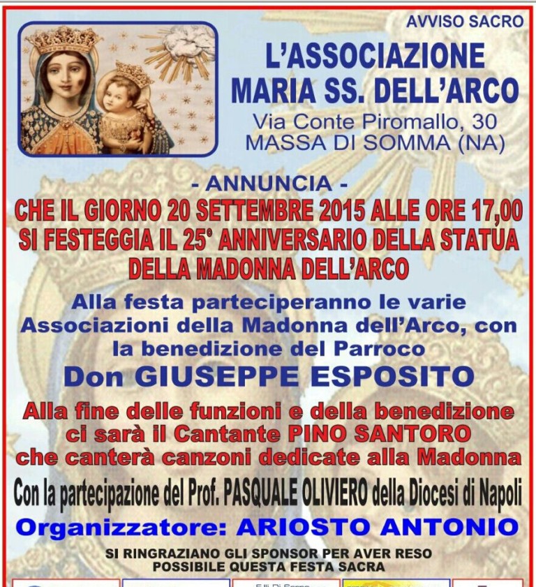 Venticinquesimo Anniversario statua Madonna dell’arco il 20 settembre 2015