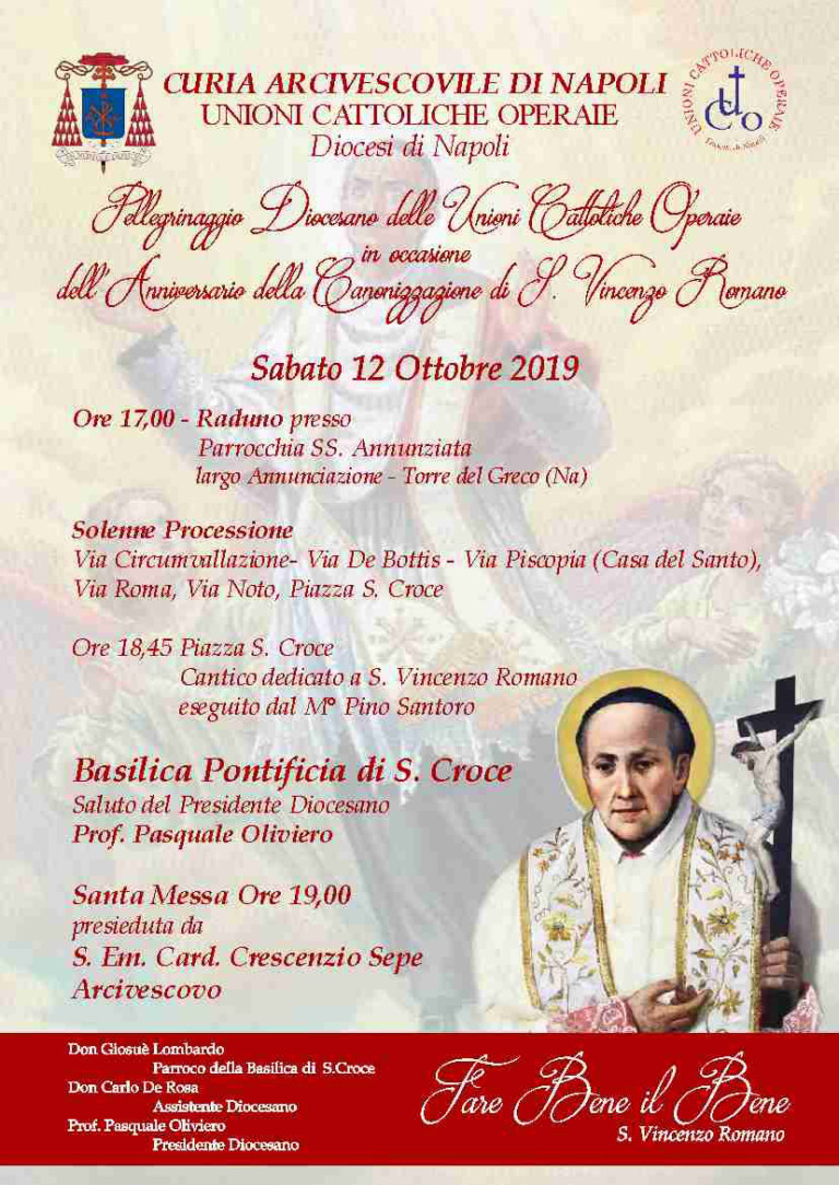 Pellegrinaggio Diocesano delle Unioni Cattoliche Operaie per anniversario commemorazione  Beato Vincenzo Romano