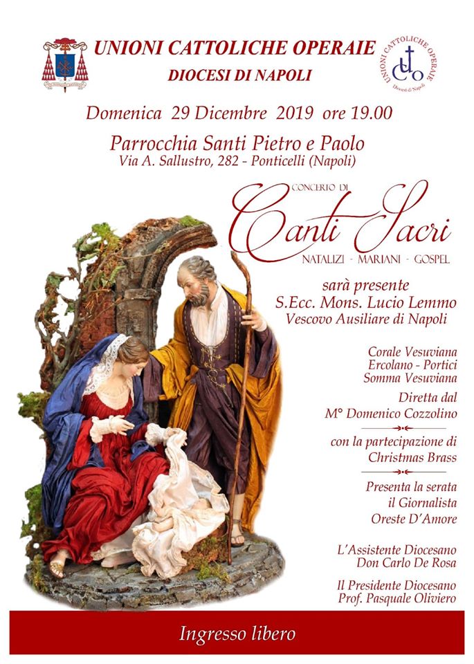 Domenica 29 Dicembre Canti Sacri presso parrocchia Santi Pietro e Paolo