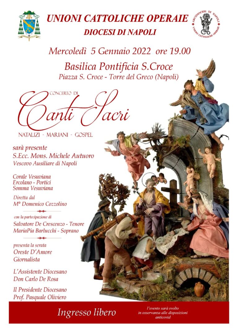Concerto di Canti Sacri| Mercoledì 5 Gennaio 2022  ore 19 | Basilica di Santa Croce Torre del Greco